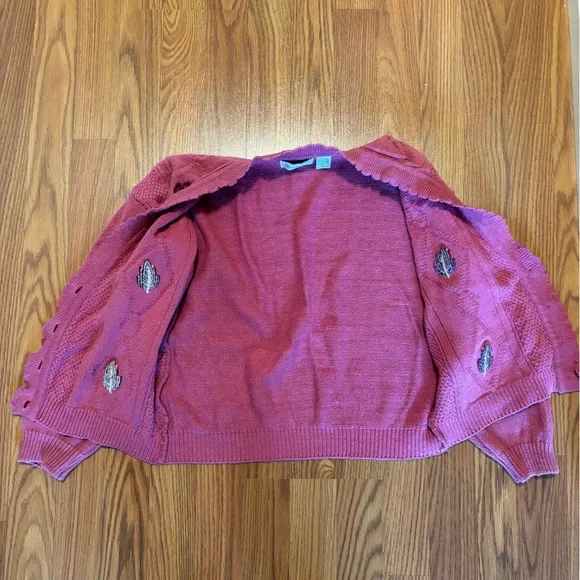 Vintage Hunter’s Glen Pink Cardigan with Leaf Detail – Size M - Picture 3 of 11